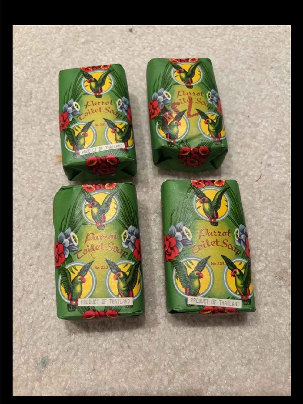 Parrot Bath Soap Bars in Green Floral Packaging (Set of 4)
